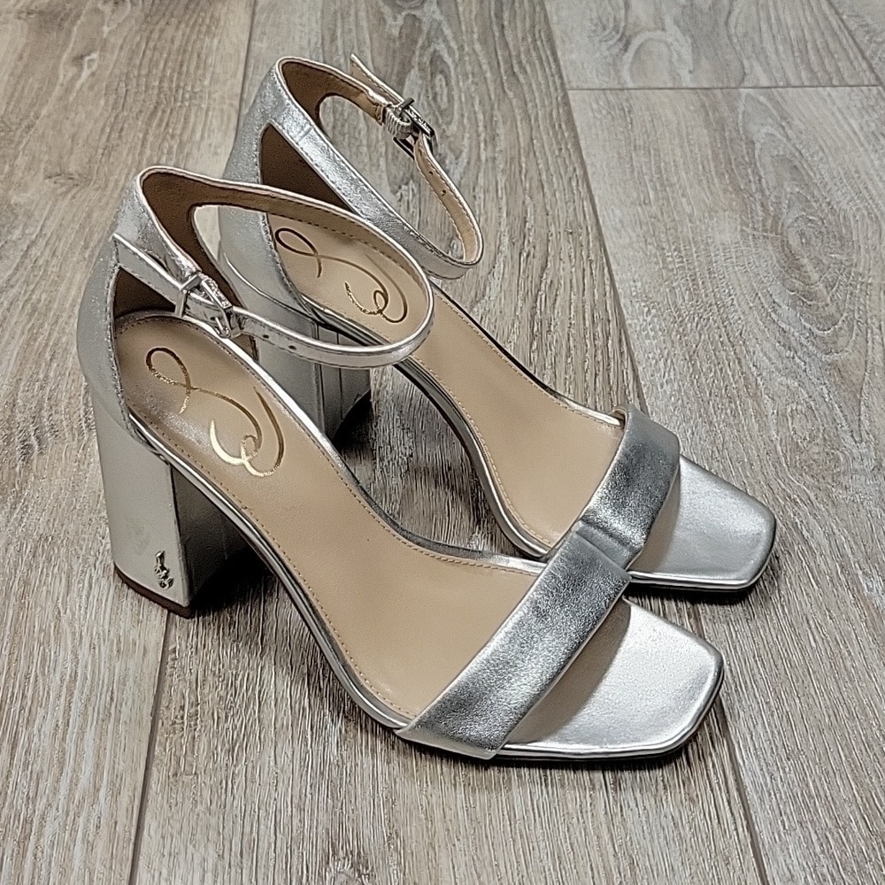 Sam Edelman Size 6 Silver Leather Daniella Block Heeled Sandal